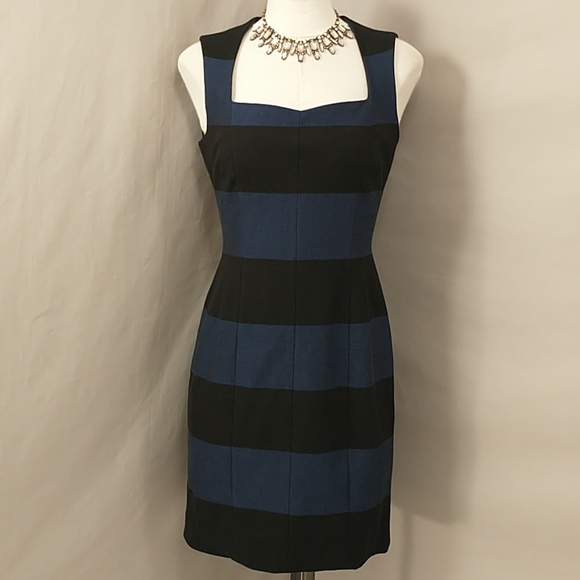 Rugby Stripe Sheath Midi Dress Quality Blue Black - Picture 1 of 10
